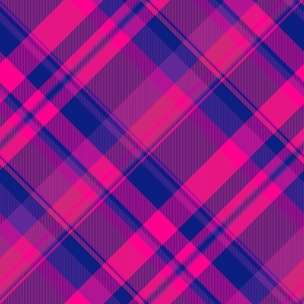 Neat texture check, thin background tartan fabric. Checked textile seamless pattern plaid in blue and pink colors. vector