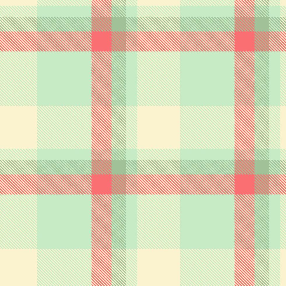 Elegant pastel plaid pattern in soft mint green, coral, and cream. Ideal for textile design, fashion, and web backgrounds. vector