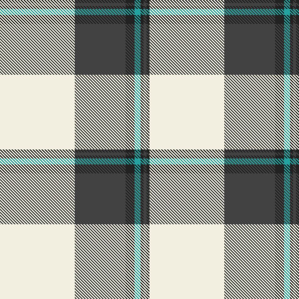 Elegant cream, gray, and teal plaid pattern. Perfect for textile designs, website backgrounds, or stylish apparel. This sophisticated texture offers a timeless aesthetic and versatile use. vector