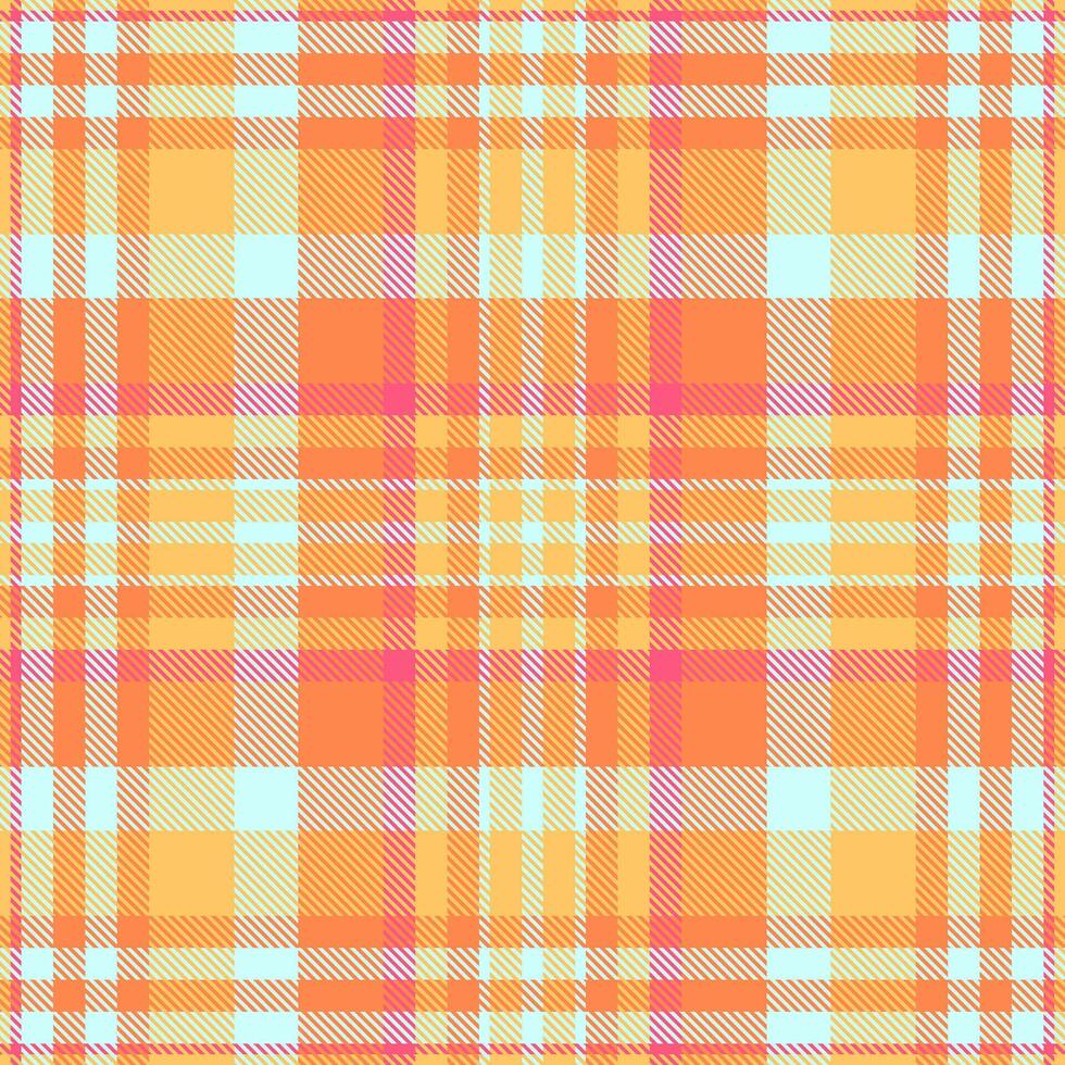 Vibrant summer plaid pattern in cheerful orange and pastel hues. Ideal for textile designs, website backgrounds, or fashion projects. vector