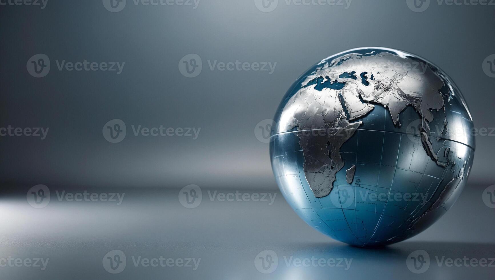 a globe on a table with a silver background photo