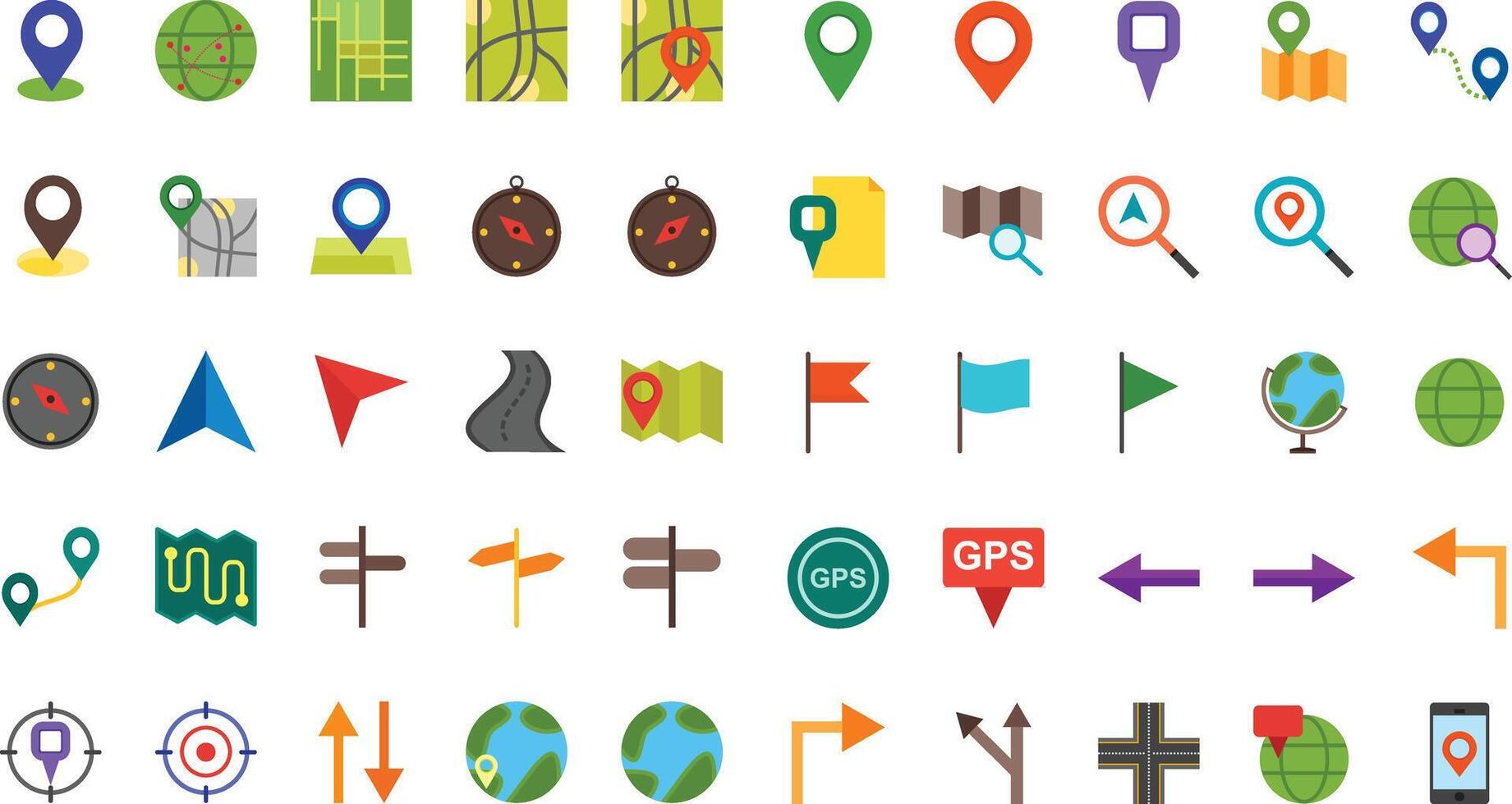 Set of 50 multicolor icons related to navigation, gps, location, route. multicolor icon collection. Editable stroke. vector