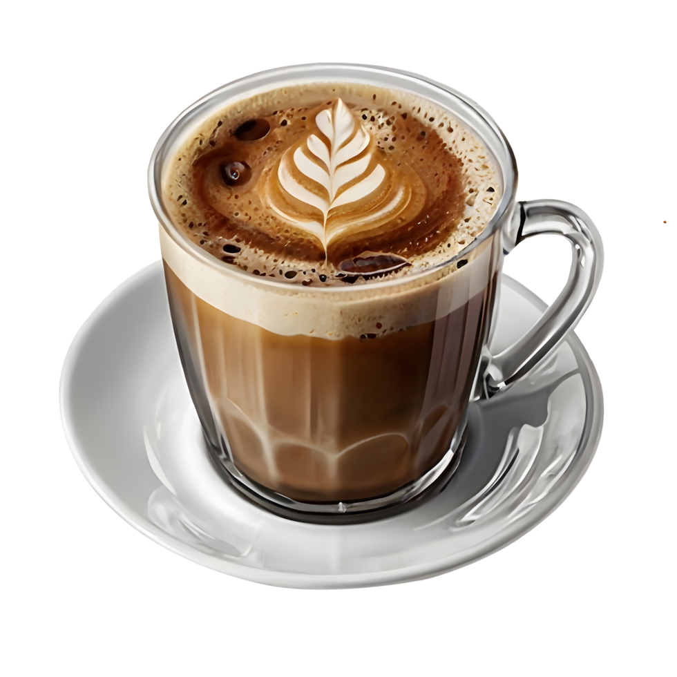 A cup of Cold coffee with a leaf pattern on top png