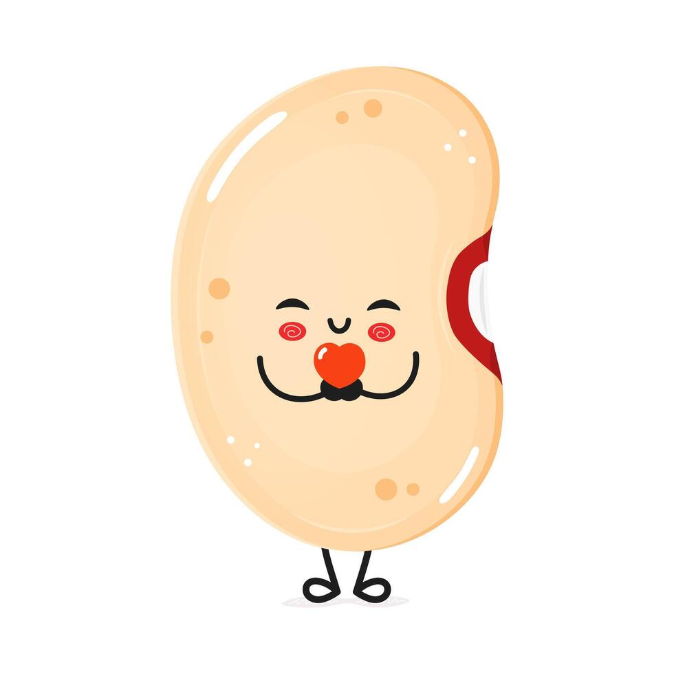 Happy Kidney Bean enjoys music. Cheerful Legume character vector