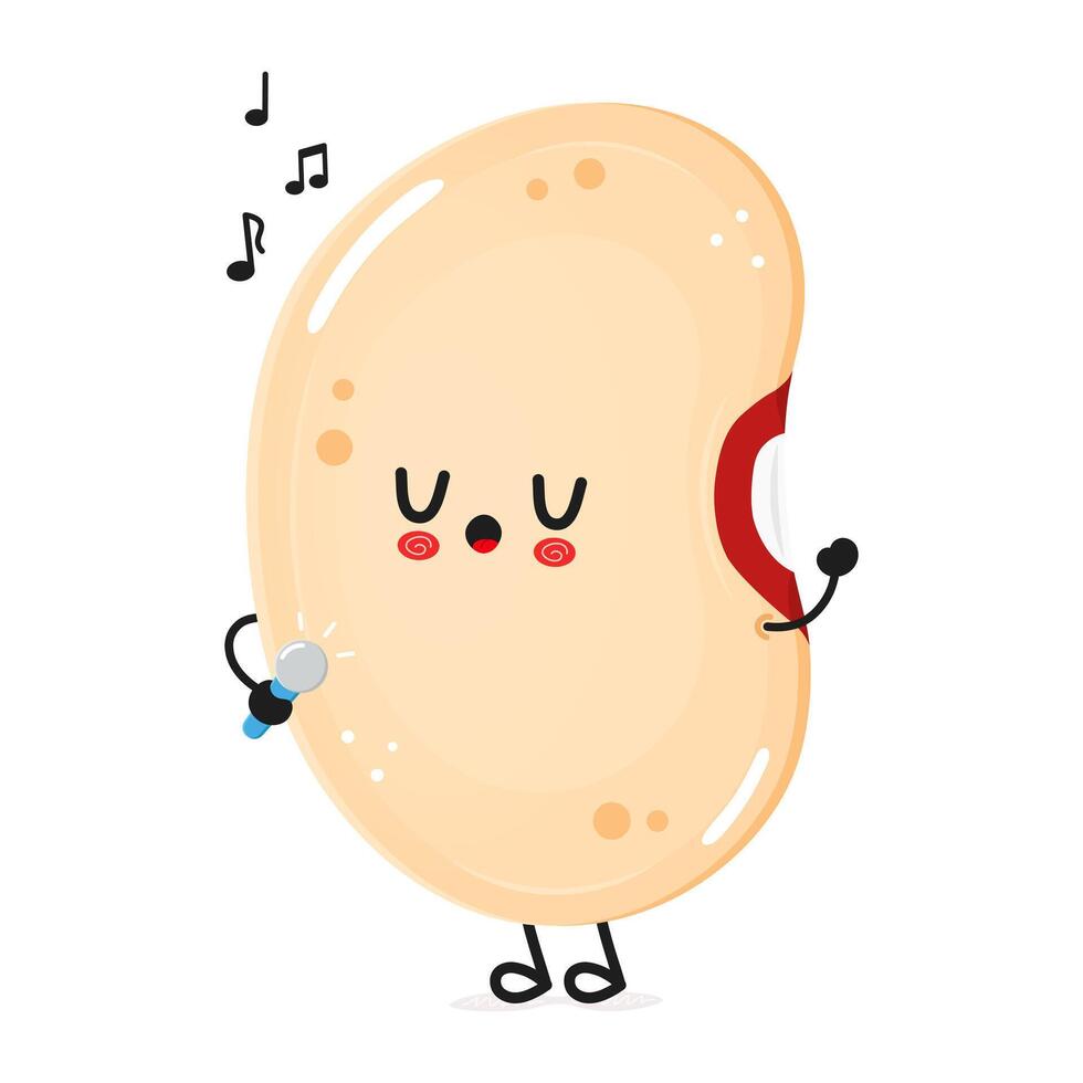 Happy Kidney Bean Singing. Cheerful Legume Character Performs a Song vector