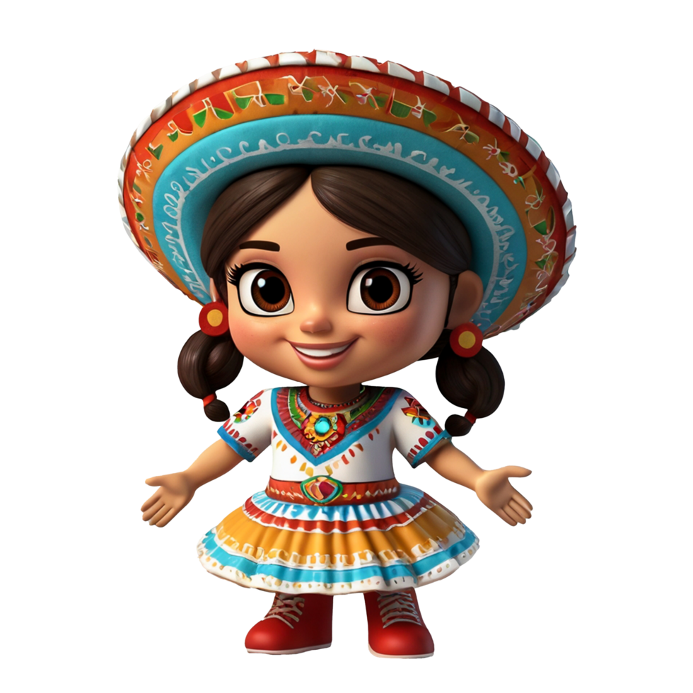 Mexican girl in a sombren on a transparent background png
