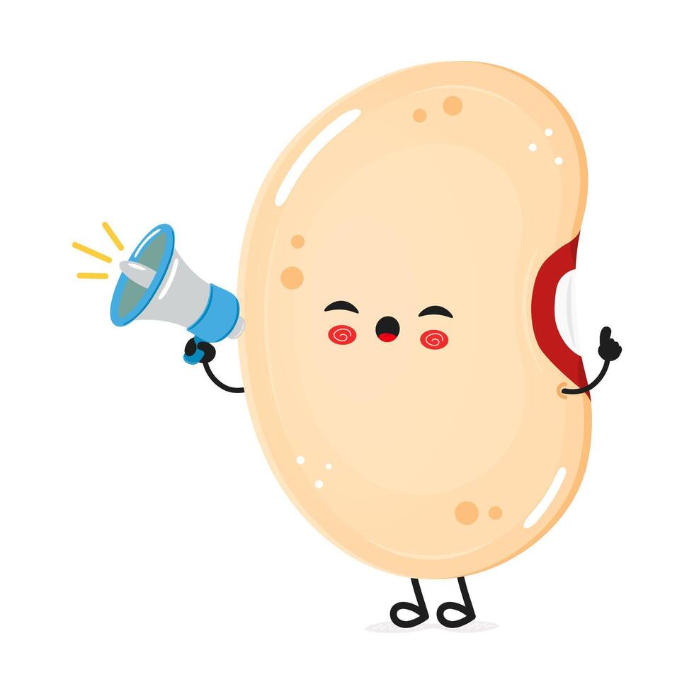 Excited Kidney Bean makes an announcement. Cheerful Legume character vector