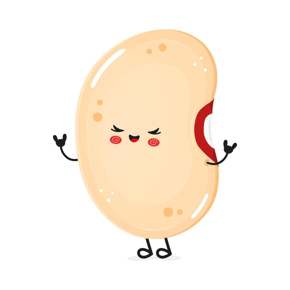 Rocking Kidney Bean Throws Devil Horns. Heavy Metal Legume Character vector