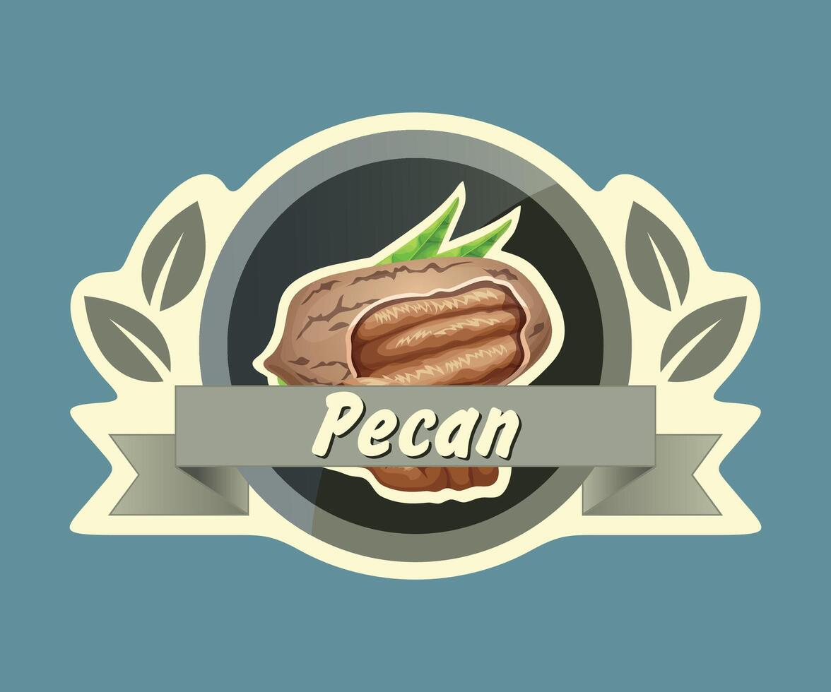 colored pecan nut sticker on white background vector