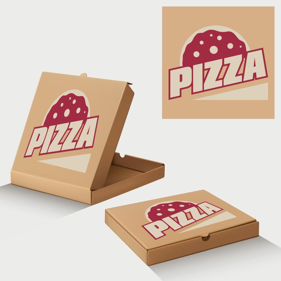 set of cardboard pizza box mockup on white background vector