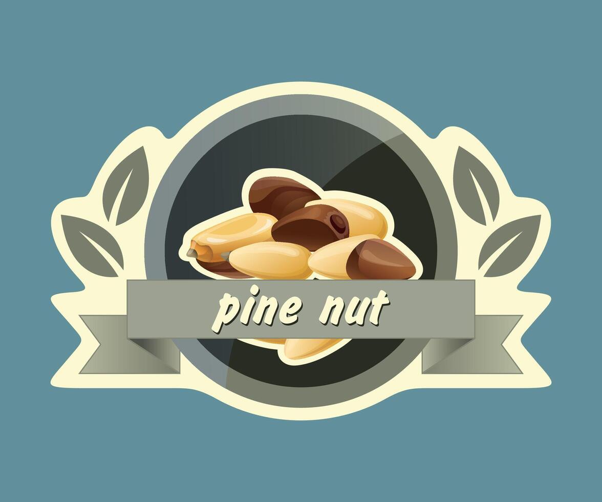 colored pine nut nut sticker on white background vector