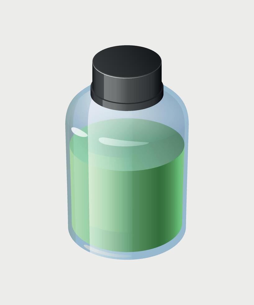 glass jar with liquid for chemical experiments on white background vector
