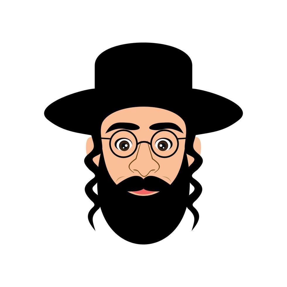 colored icon of bust of hasid jew in hat with sidelocks vector