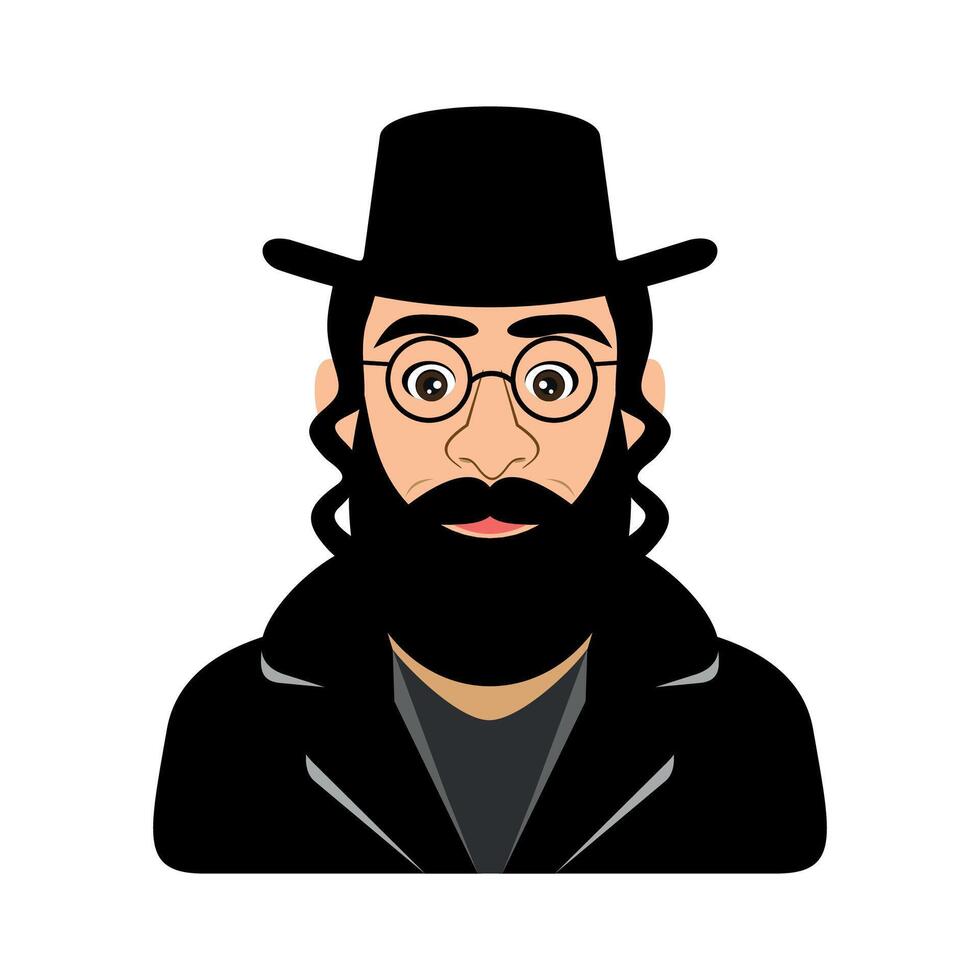 colored icon of bust of hasid jew in hat with sidelocks isolated vector