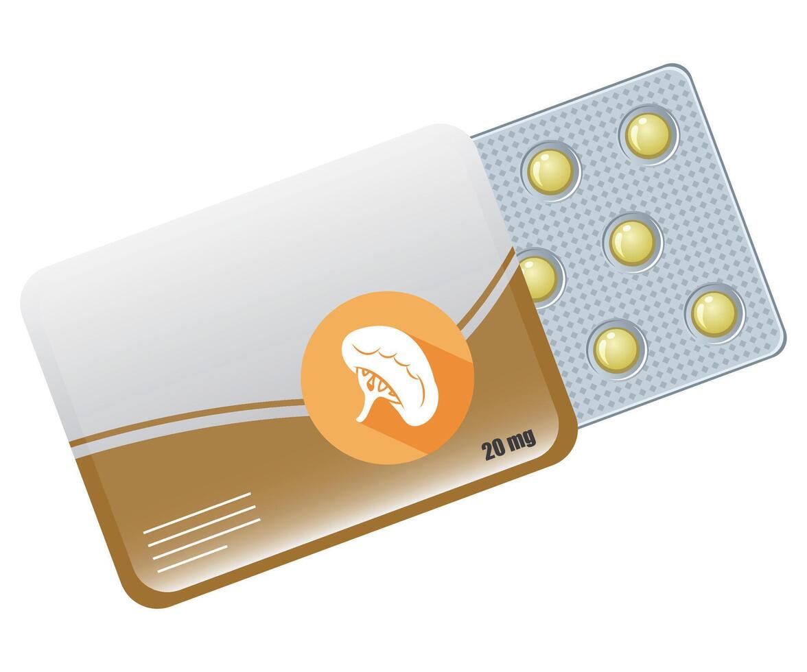 yellow pill pack with open blister on white background vector