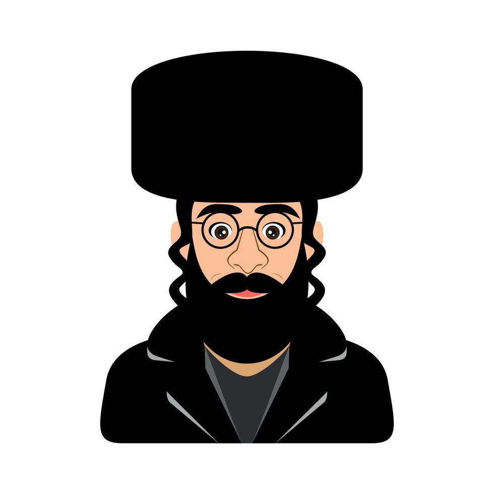 colored icon of bust of hasid jew in hat with sidelocks isolated on white background vector