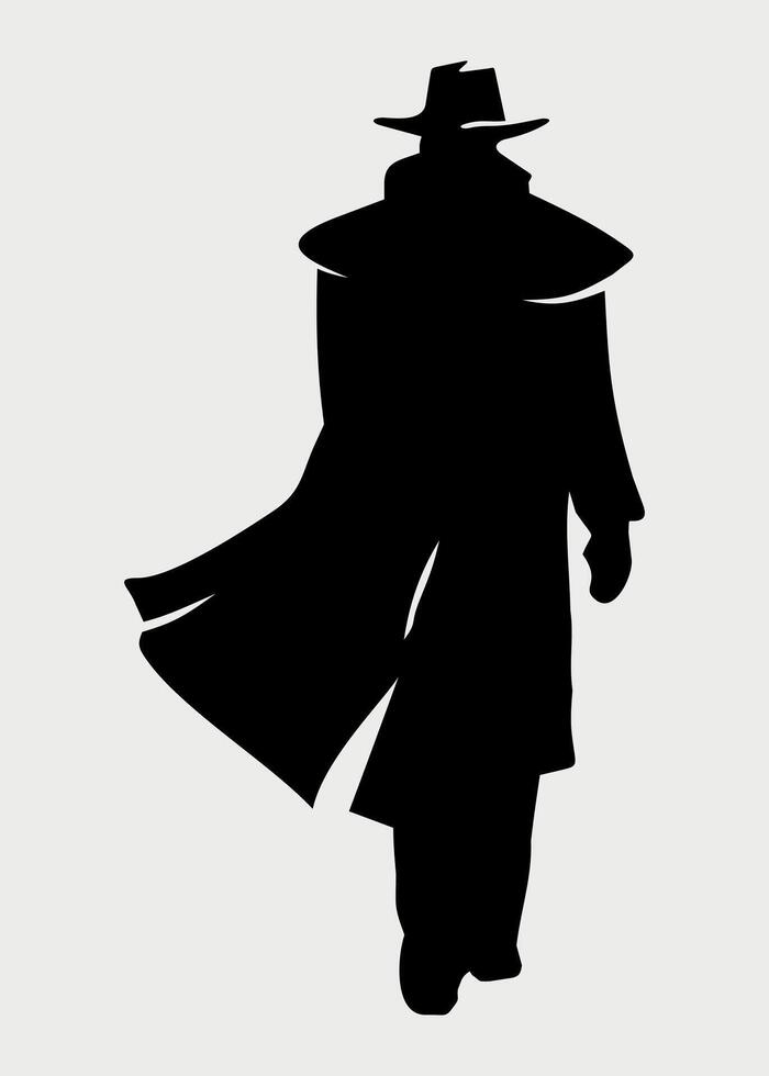 black and white icon of a man in a raincoat from the back on a white background vector
