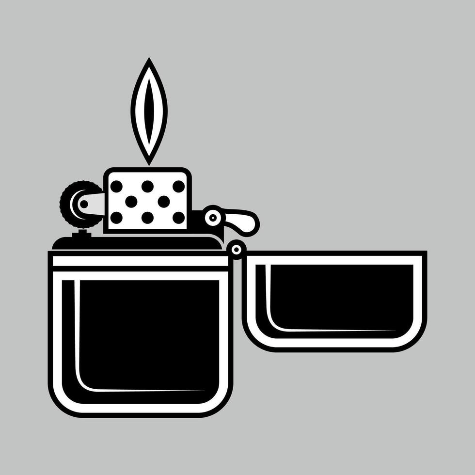 black and white icon of lighter with fire on white background vector