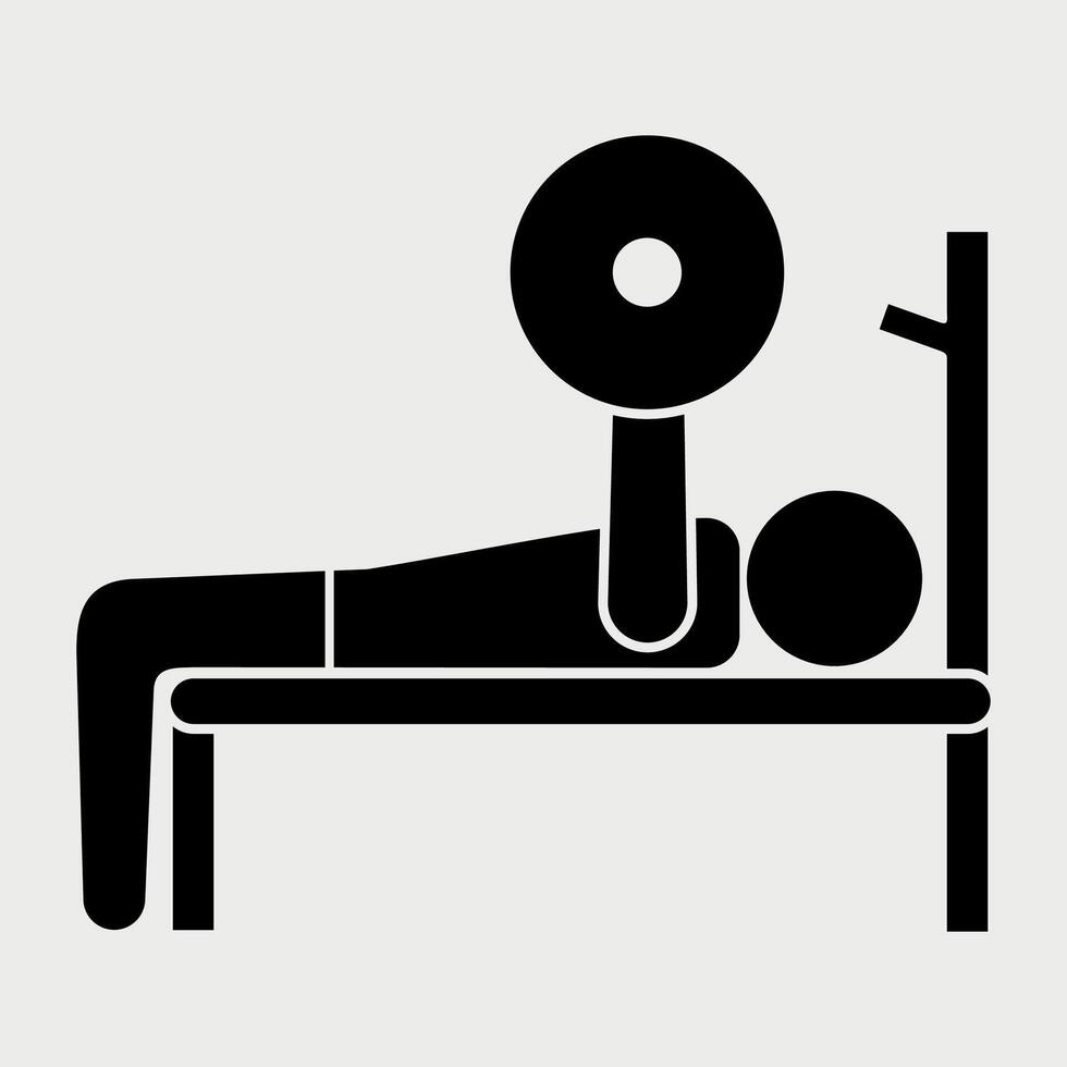 black and white icon of bodybuilder with barbell on white background vector
