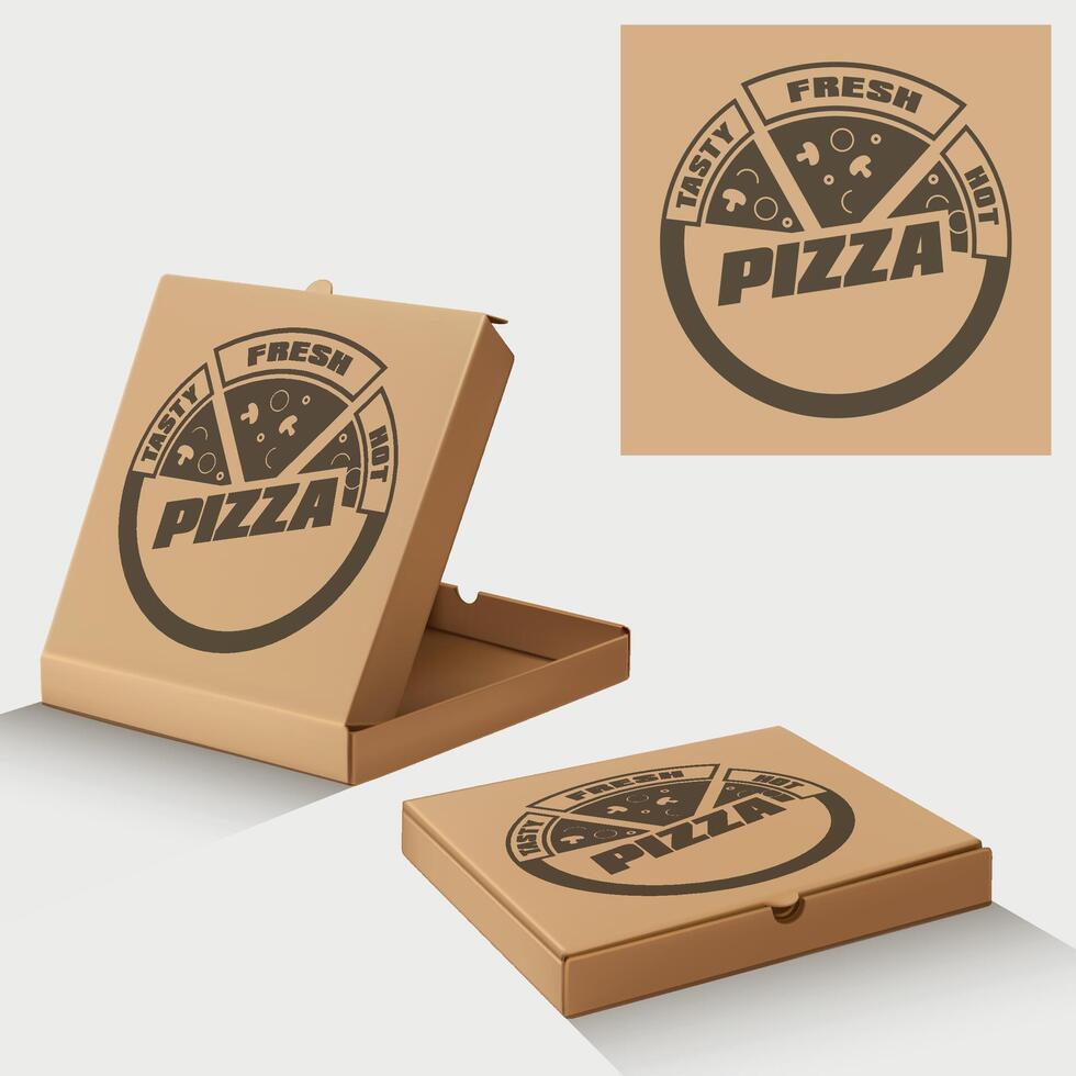 set of cardboard pizza box mockup vector