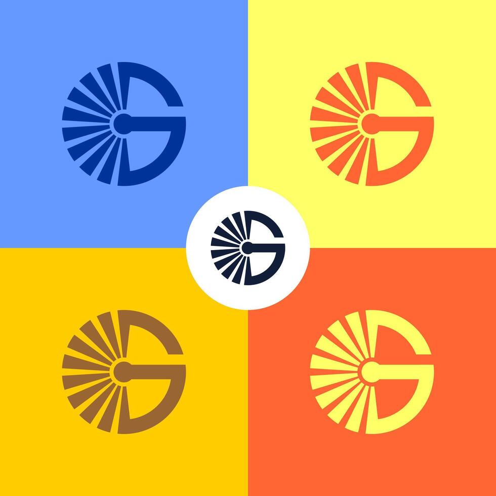 G logo with sun symbol. vector