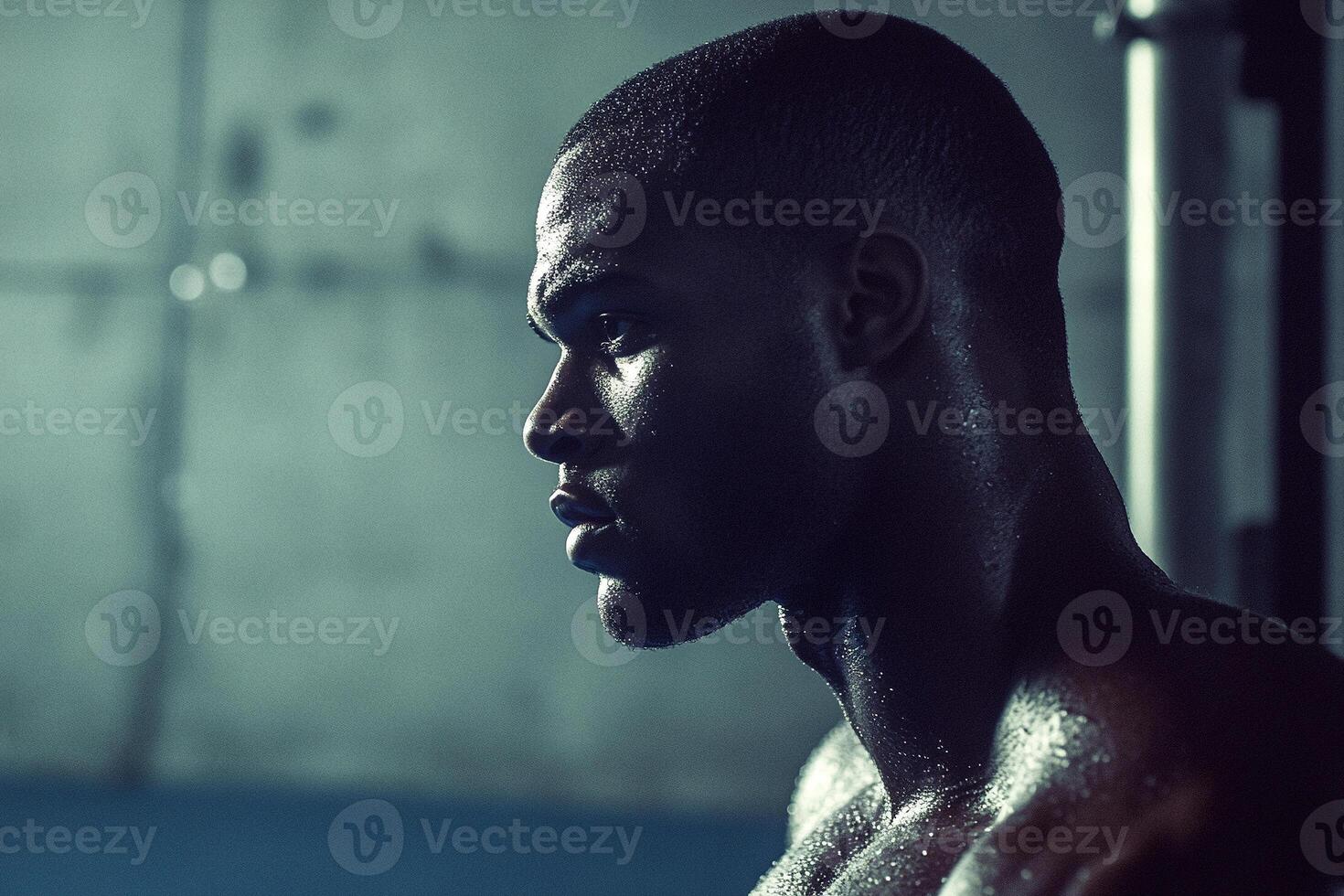 A man in a gym with his back to the camera photo