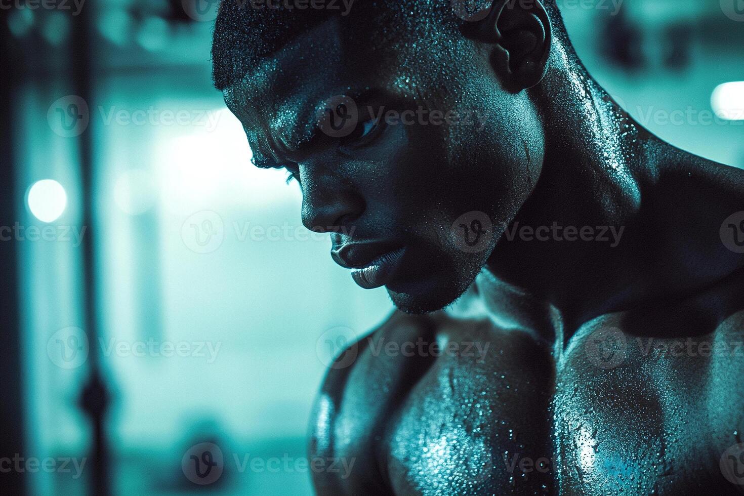 A man with a bodybuilde standing in a gym photo