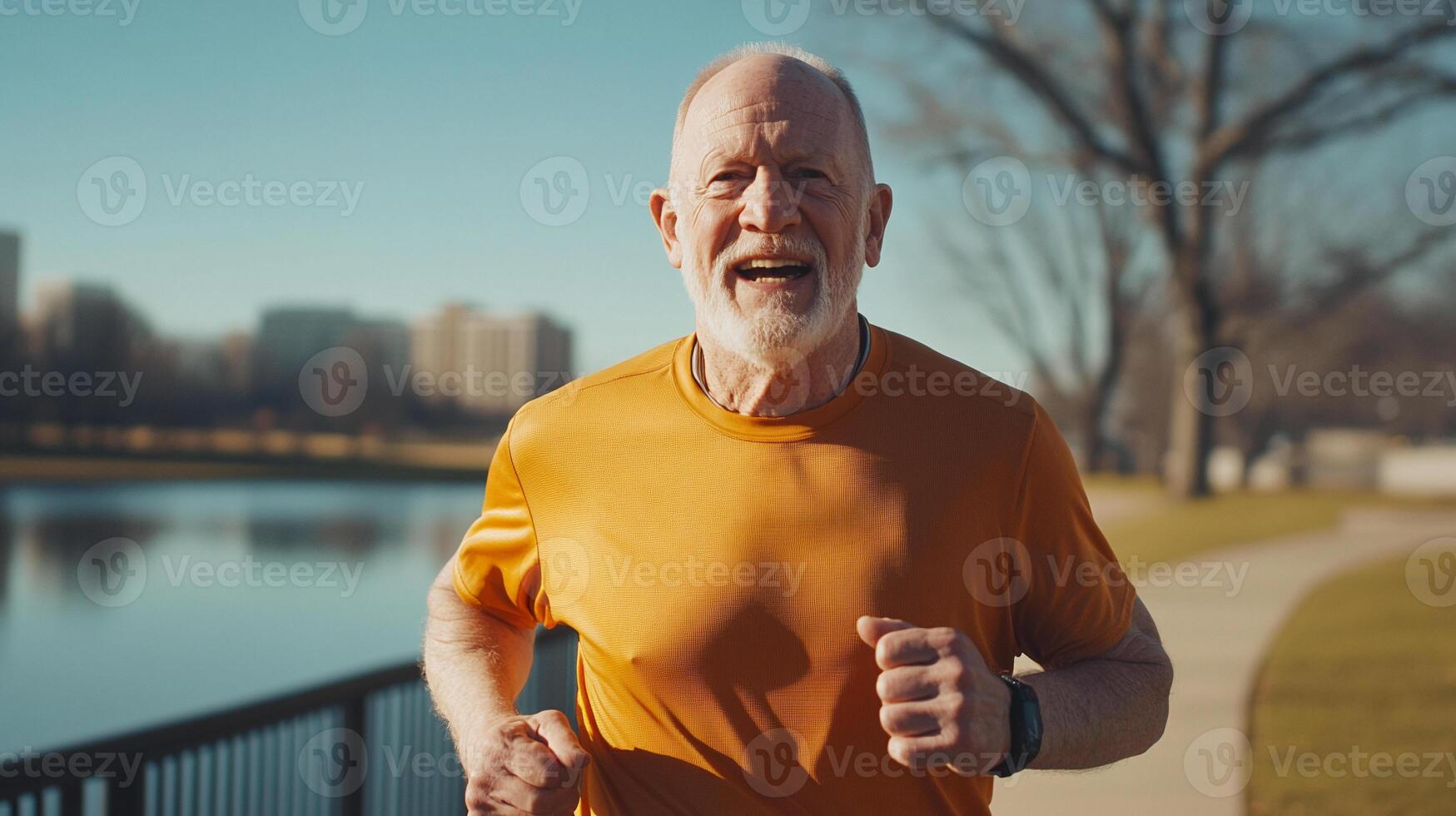 An older man running in the park photo