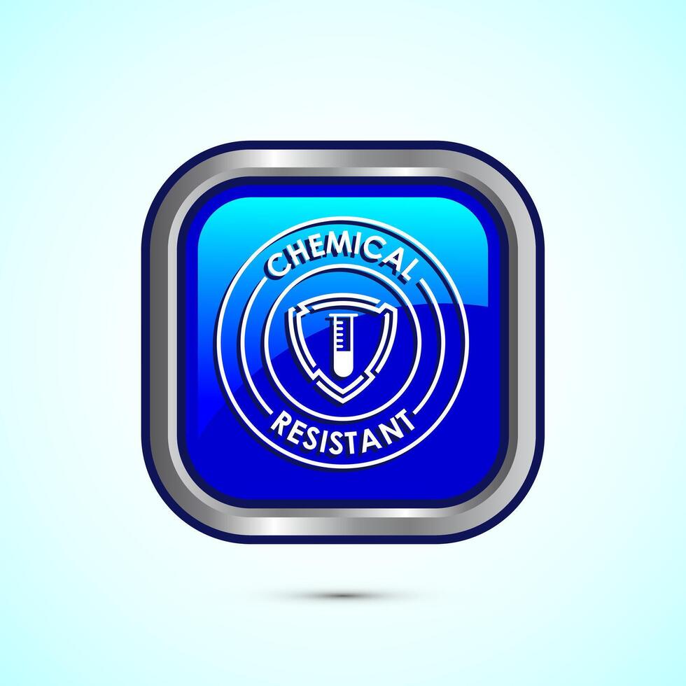 Chemical resistant icon design illustration, Chemical resistant sign symbol, Blue color square button design vector