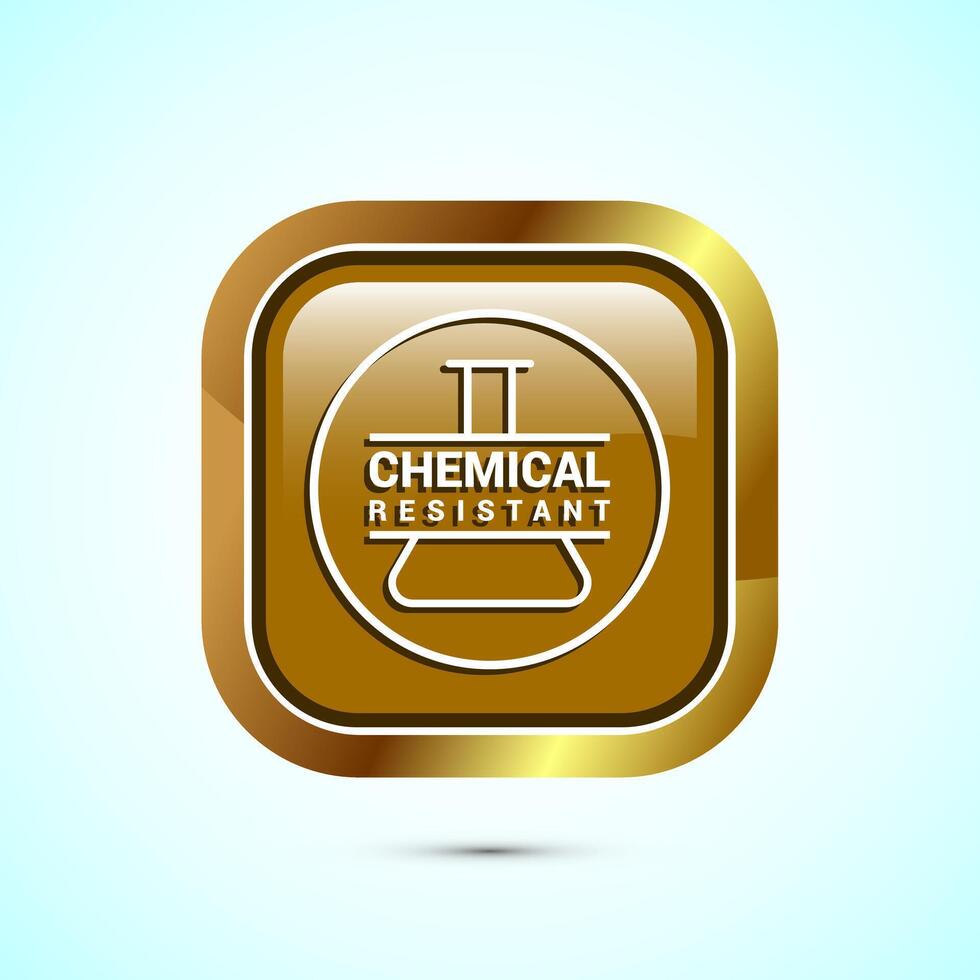 Chemical resistant icon design illustration, Chemical resistant sign symbol, Gold color square button design vector