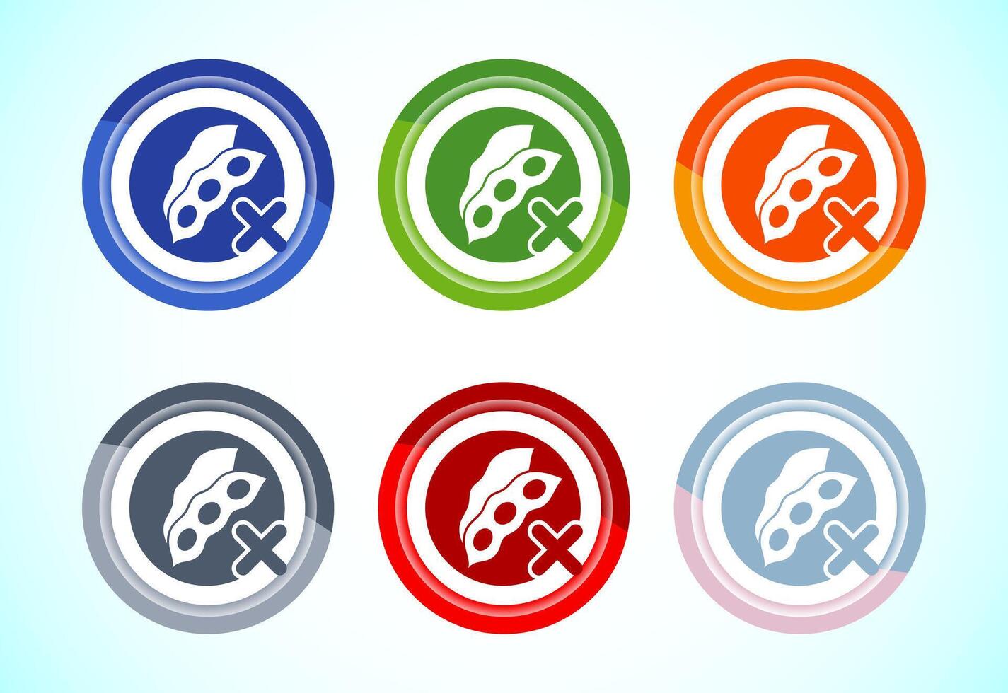 Soy or soya free icon design. Soy allergen free product food sign, 6 color button design vector