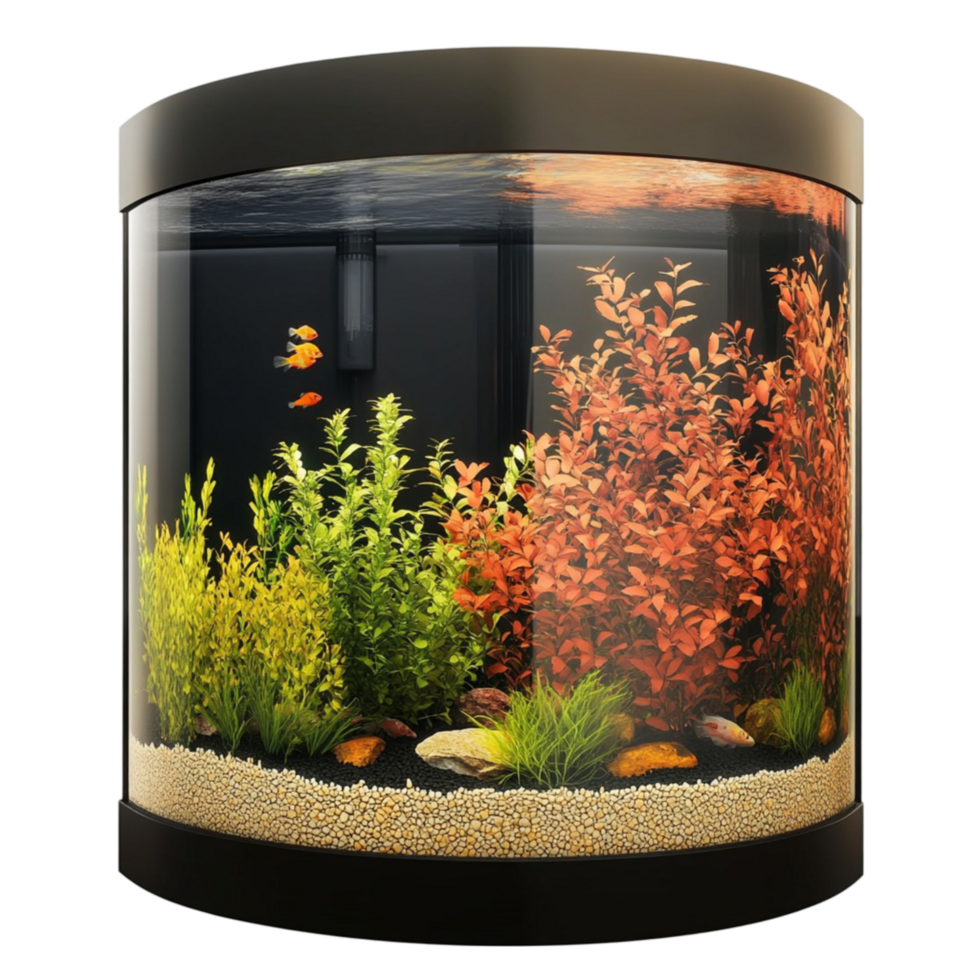 Rectangular Aquarium with Colorful Plants and Fish on Transparent Background png