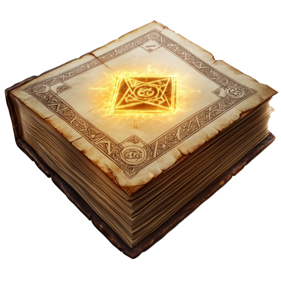 Open Ancient Book with Golden Symbol on Transparent Background png