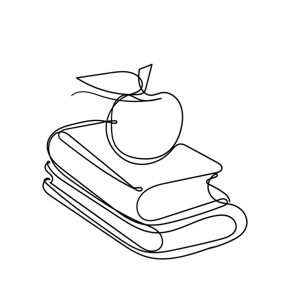 a drawing of an apple and books vector