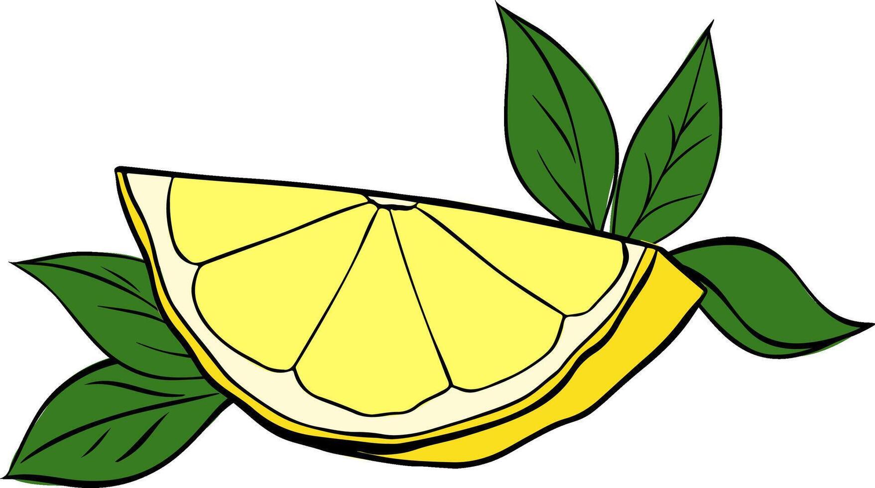 lemon slice with leaves graphic line ink composition. isolated on transparent background. slice of fresh citrus for menu and package designs. vector