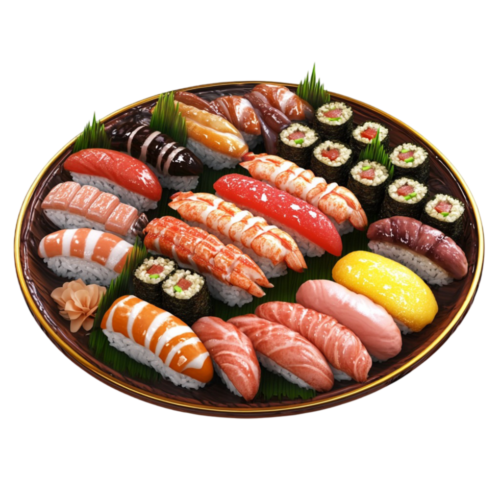 Sushi Platter with Various Rolls on Transparent Background png