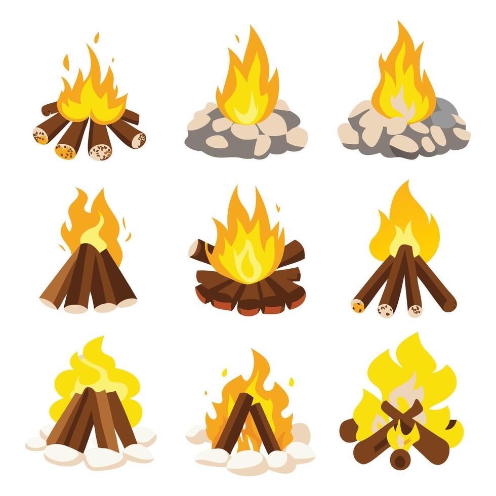 Campfire Set Design - Outdoor Adventure Graphics vector