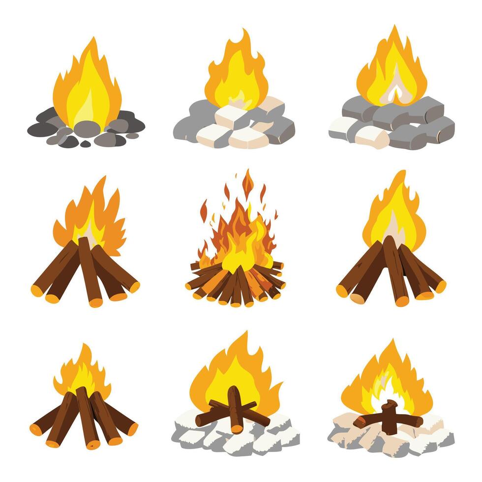 Cozy Campfire Set - Nature and Camping Illustrations vector