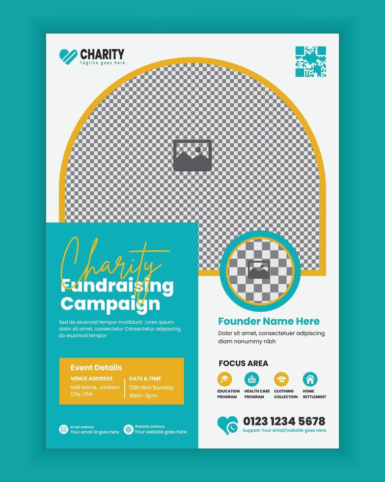 Charity activities and donation event flyer design or fundraising poster, and leaflet design, charity poster design for donation collection vector