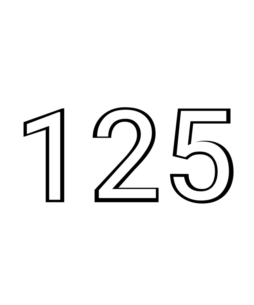 Black and white color numbers 125 png