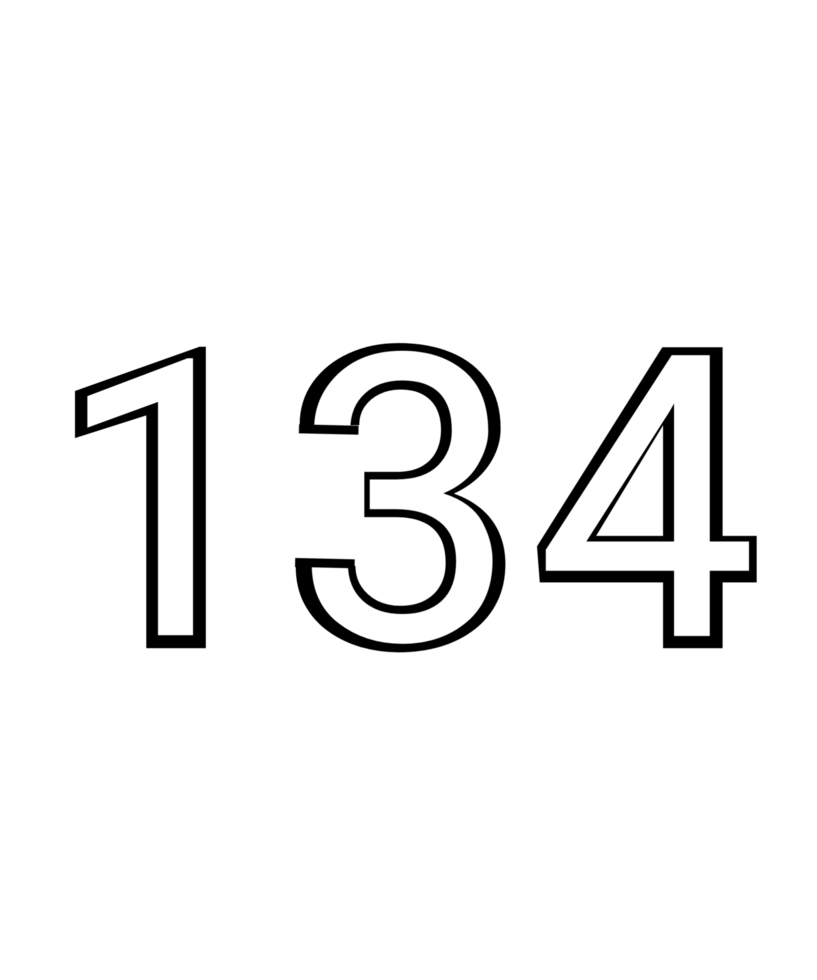 Black and white color numbers 134 png