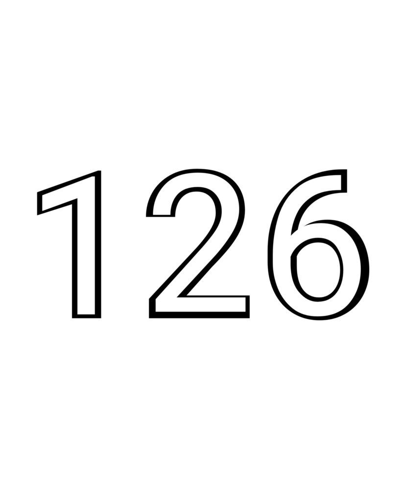 Black and white color numbers 126 png