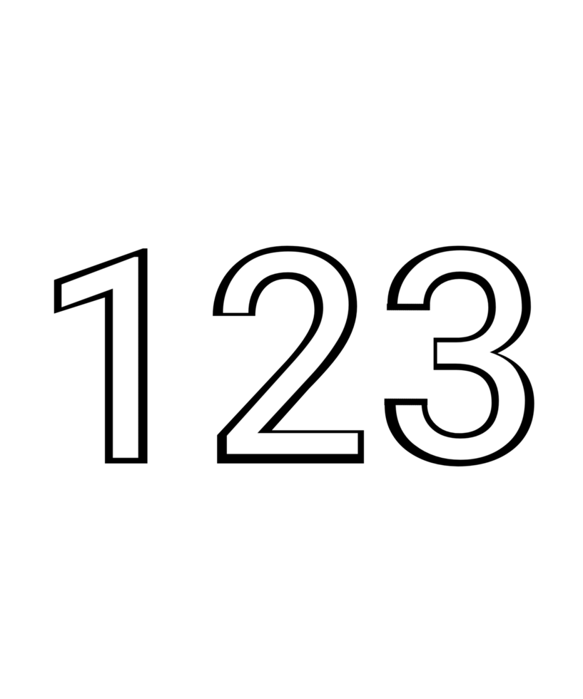 Black and white color numbers 123 png