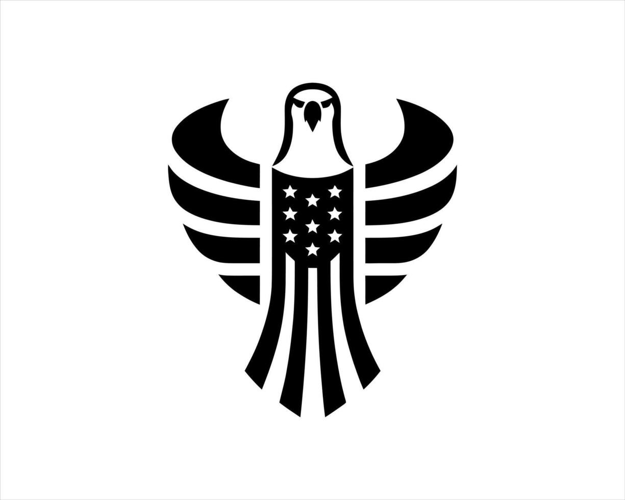 The eagle is black and white with an american flag on it vector