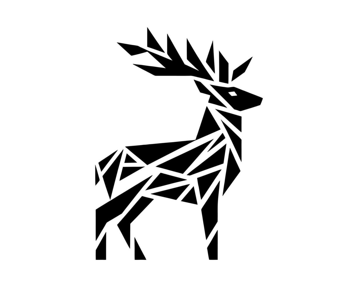 A black and white geometric deer with horns vector