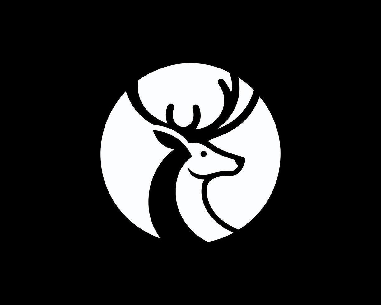 A black and white deer head logo on a black background vector