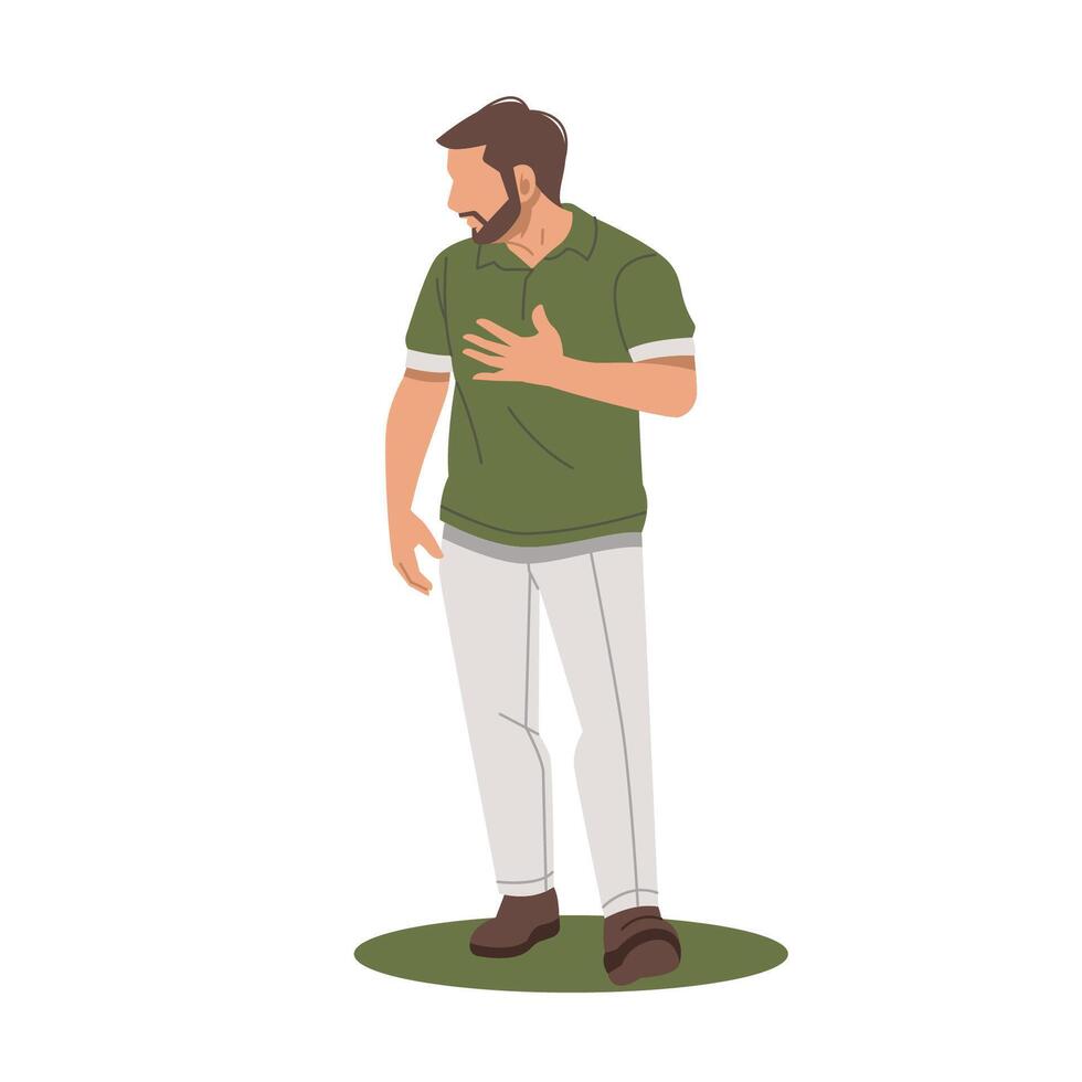 portrait of a man standing with one hand on his chest while looking flat design vector