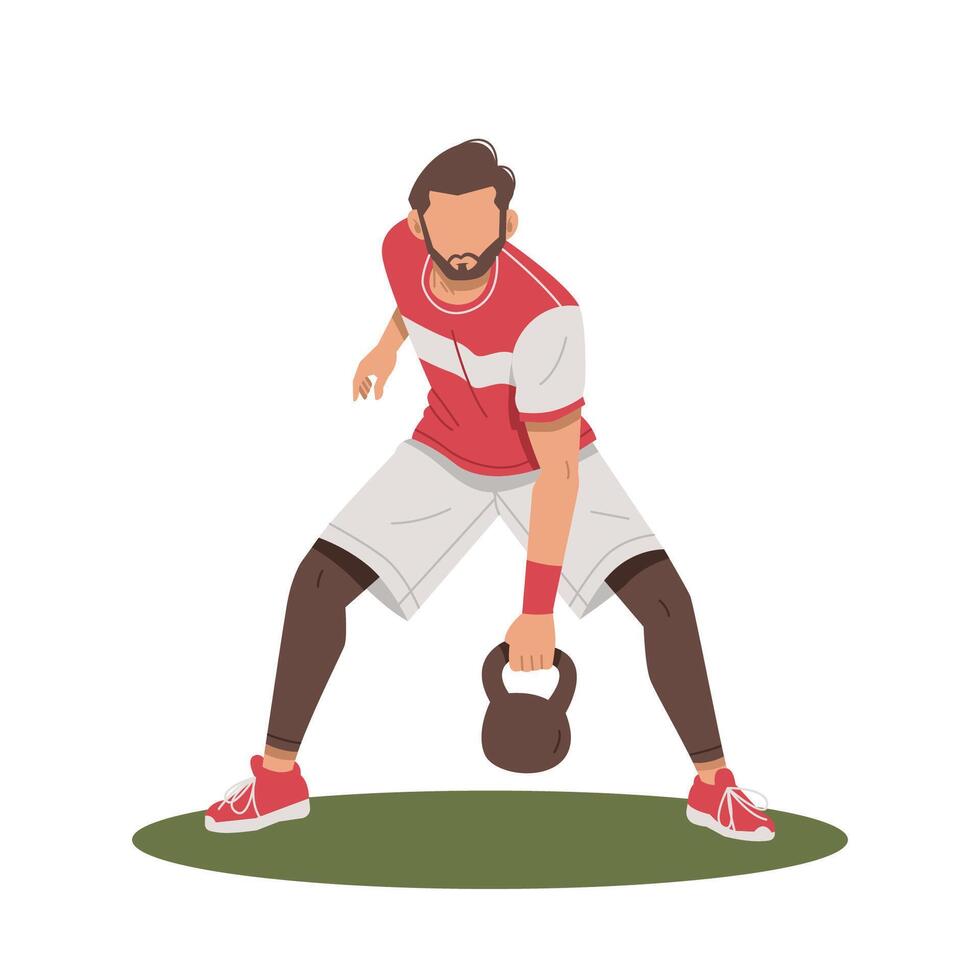 man doing arm exercises with barbell flat design illustration vector