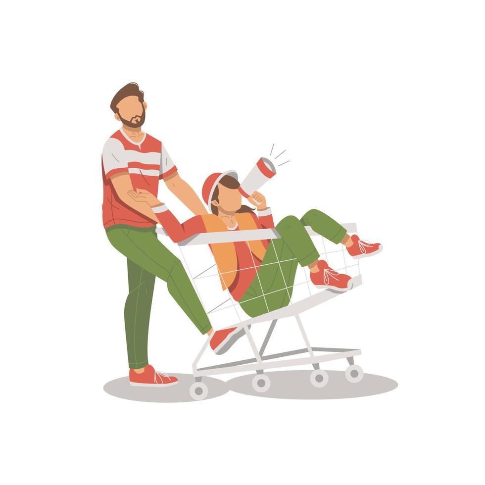 portrait of couple shopping flat design vector
