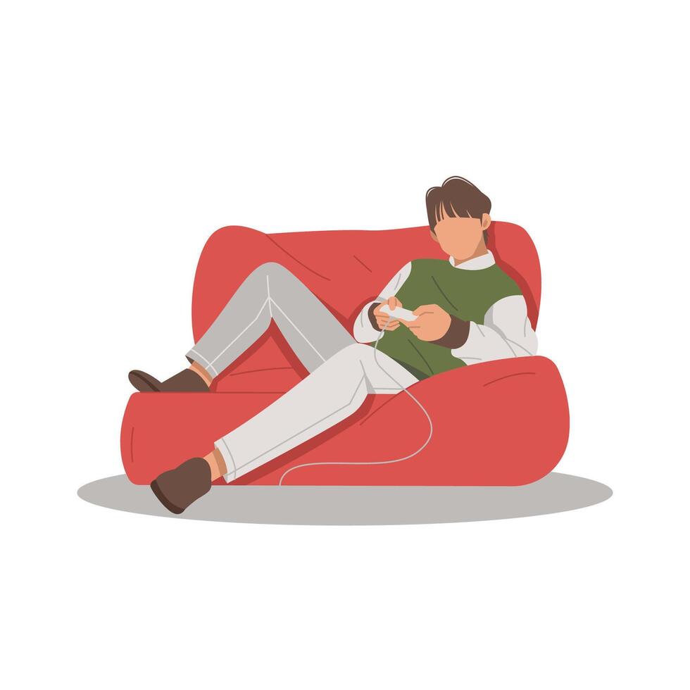 man relaxing playing games flat design illustration vector